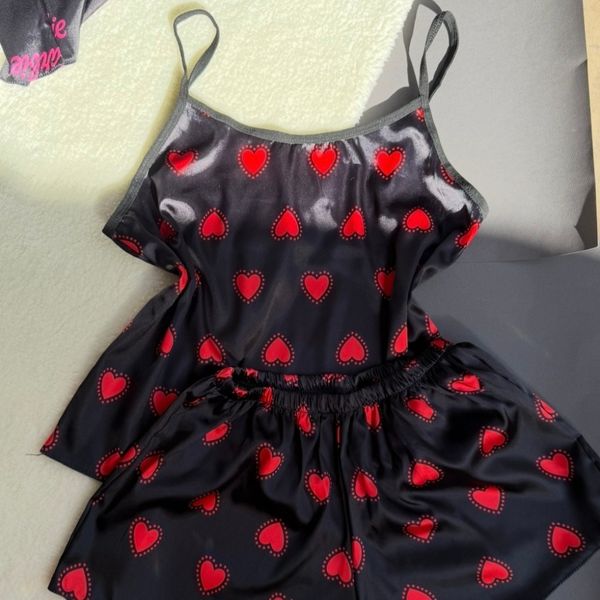 تاپ و شلوارک ساتن قلبی