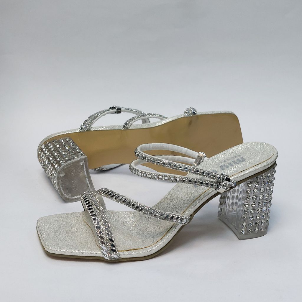 قیمت ارزان کفش مجلسی زنانه پاشنه بلند نگین دار سه بندی شیک