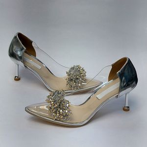 قیمت ارزان کفش مجلسی زنانه پاشنه بلند طلقی مانگو نقره ای