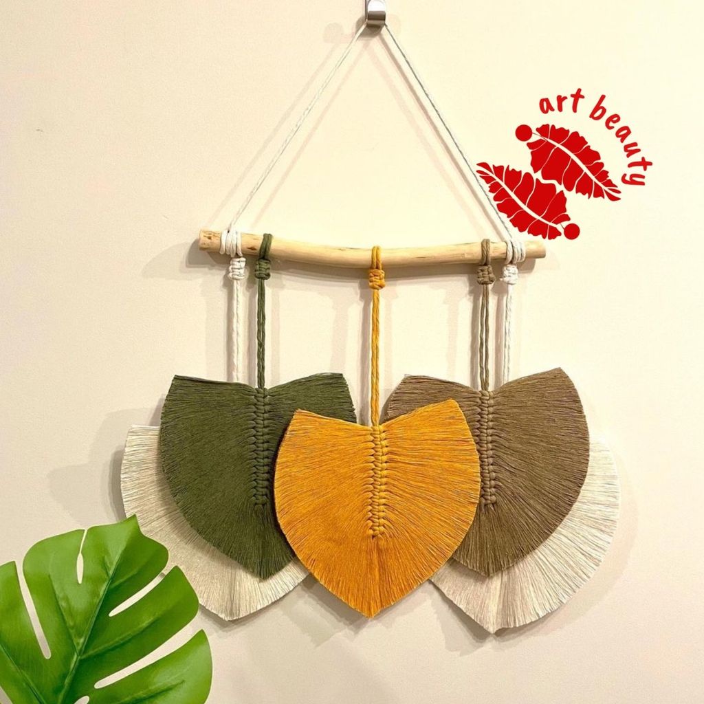 خرید انلاین دکور برگ مکرومه با چوب طبیعی مدل سایه