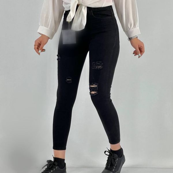 شلوار جین مشکی اسکینی زاپدار