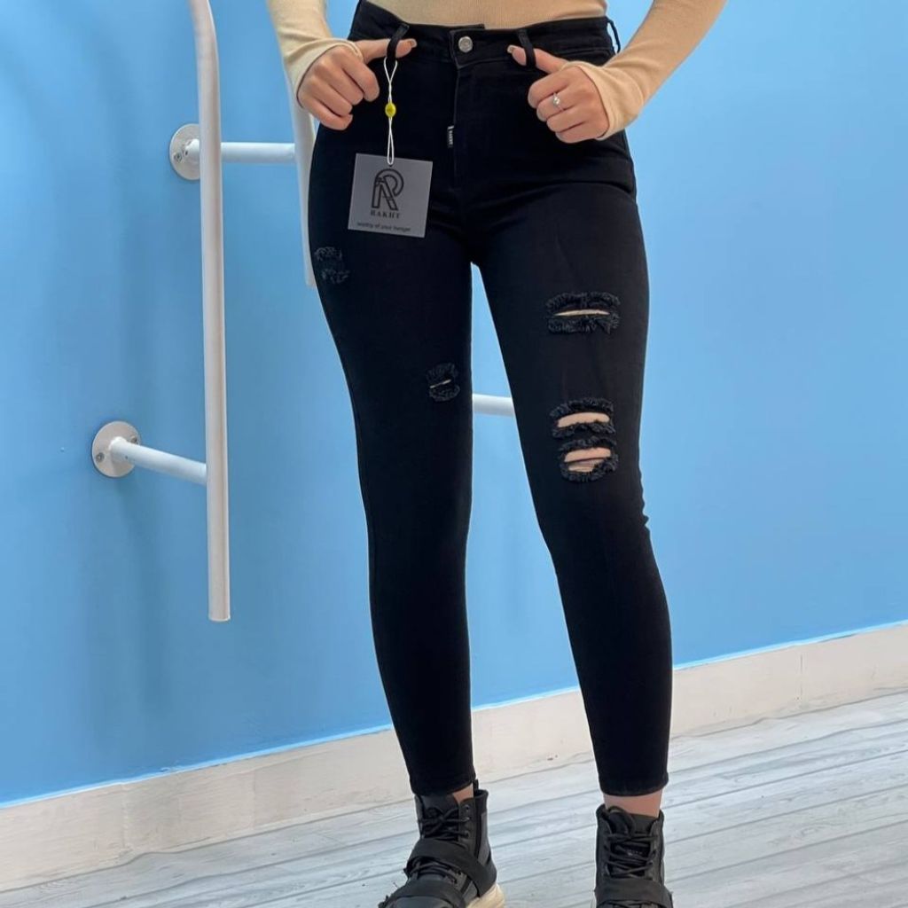 قیمت ارزان شلوار جین مشکی اسکینی زاپدار