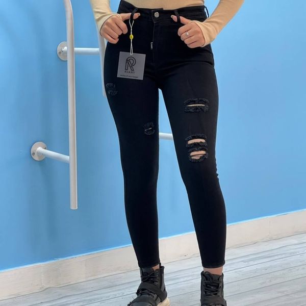 شلوار جین مشکی اسکینی زاپدار