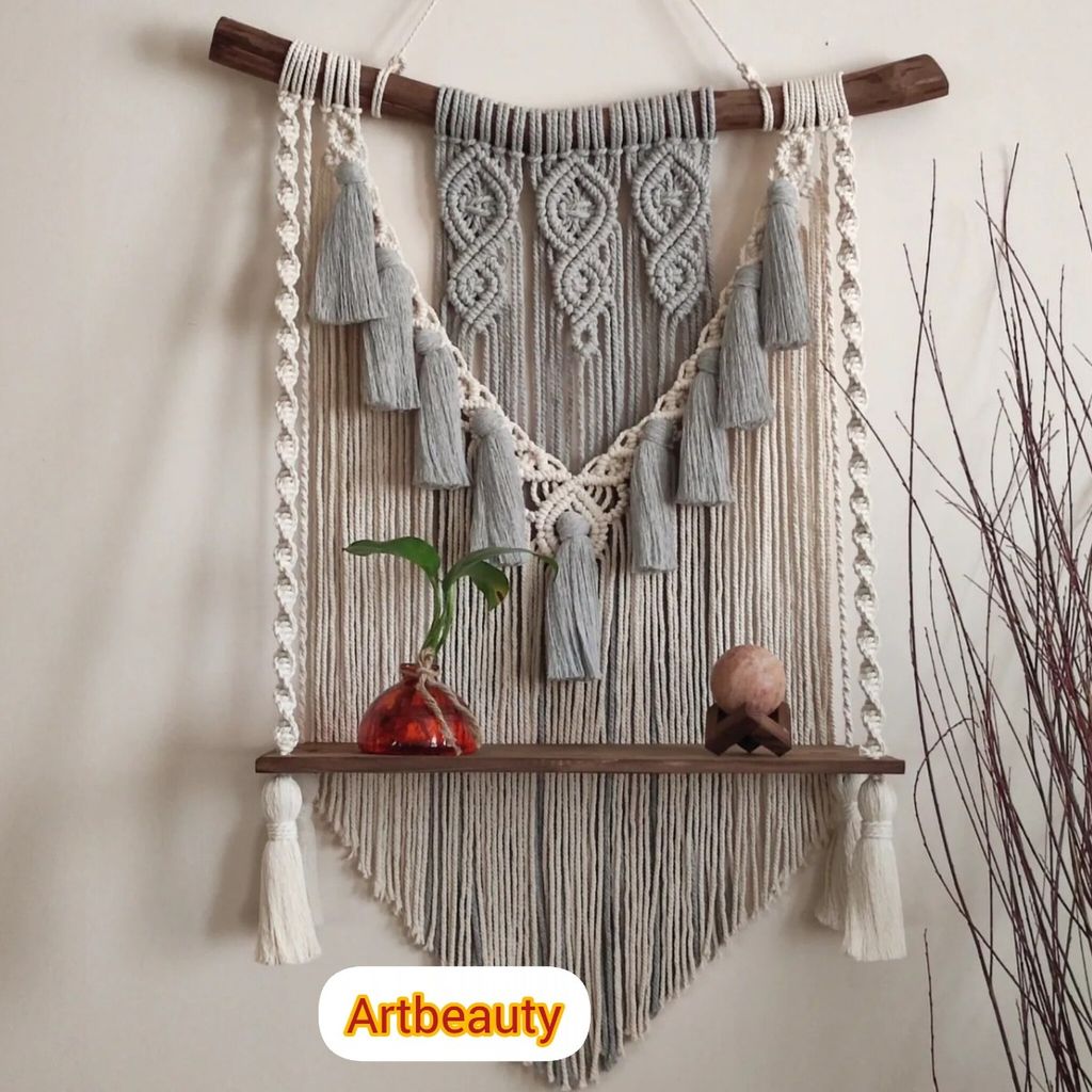 خرید آنلاین دیوارکوب شلف چوبی مکرومه بافی دکوراتیو طرح دارکوب