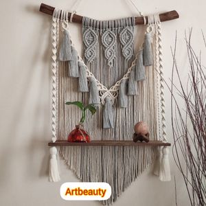 دیوارکوب شلف چوبی مکرومه بافی دکوراتیو طرح دارکوب