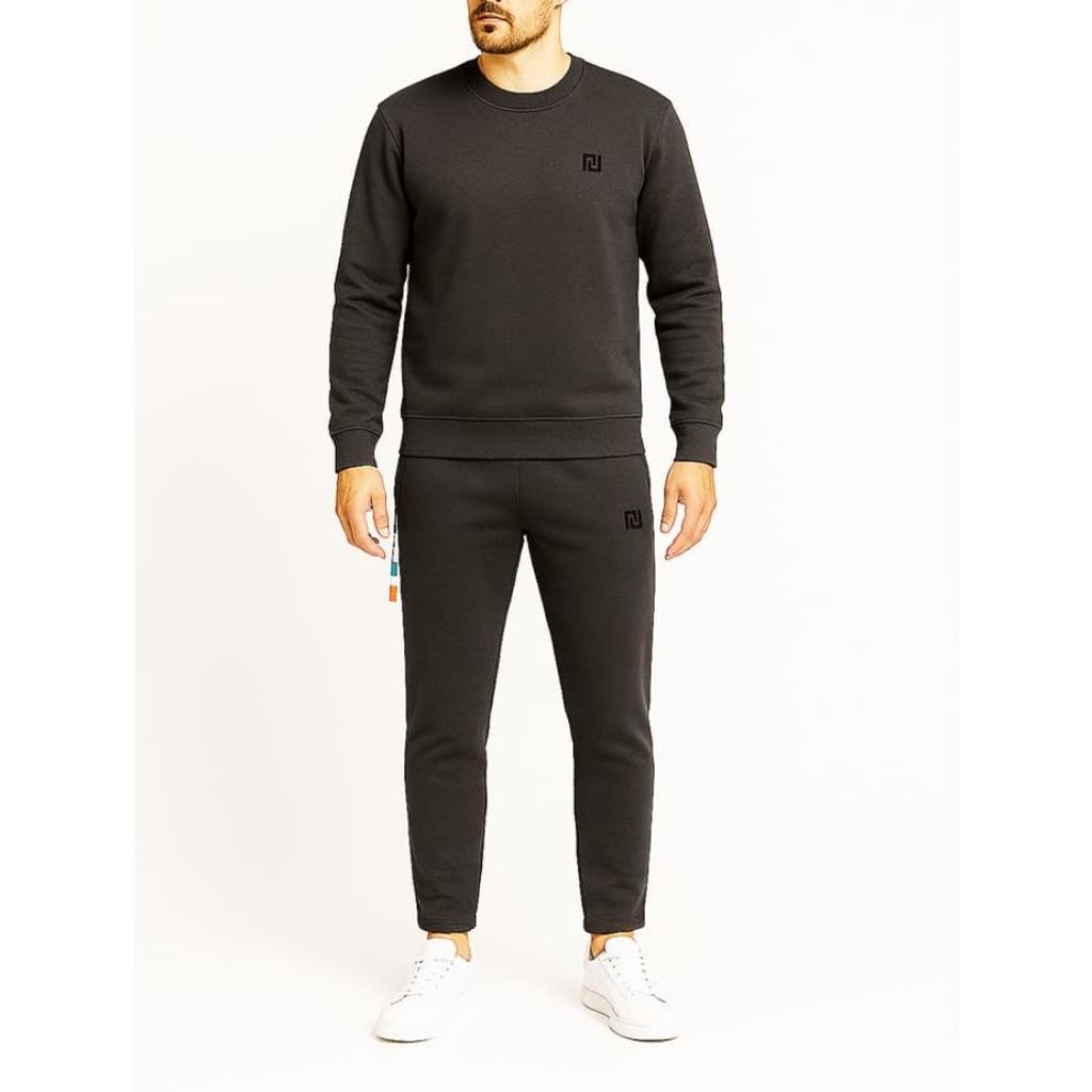 خرید انلاین ست بلوز و شلوار مردانه یقه گرد ملانژ – رنگ زغالی