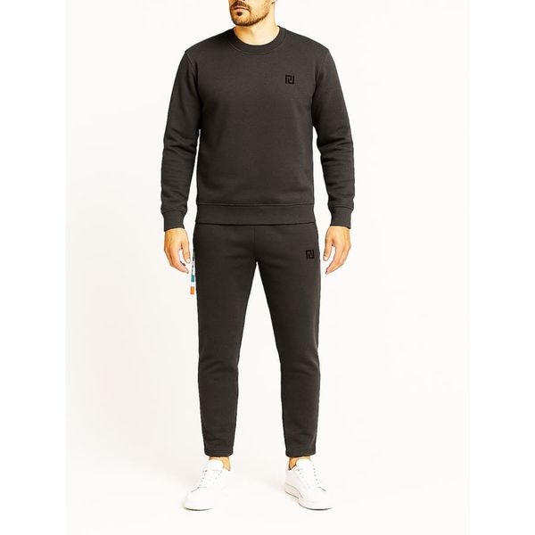 ست بلوز و شلوار مردانه یقه گرد ملانژ – رنگ زغالی