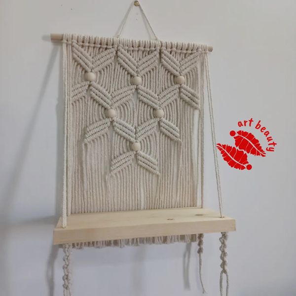 شلف کاربردی چوبی مکرومه بافی طرح صنوبر