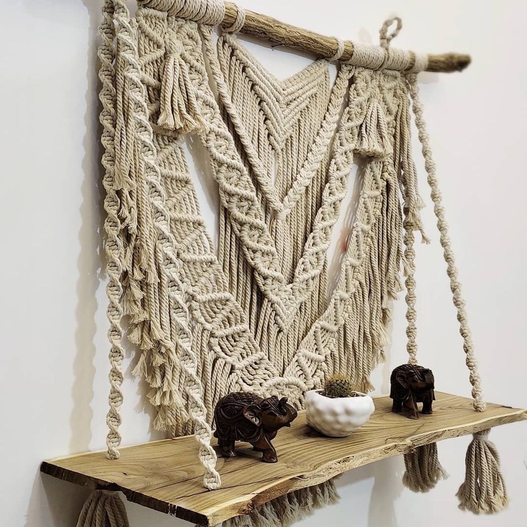 مشخصات شلف لاکچری چوبی مکرومه بافی طرح ارتیست