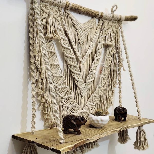 شلف لاکچری چوبی مکرومه بافی طرح ارتیست