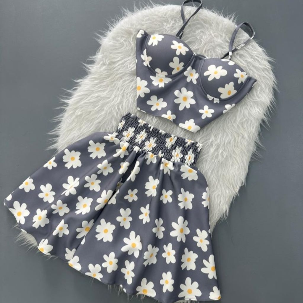 خرید اینترنتی ست کراپ دامن گلی پاپولک