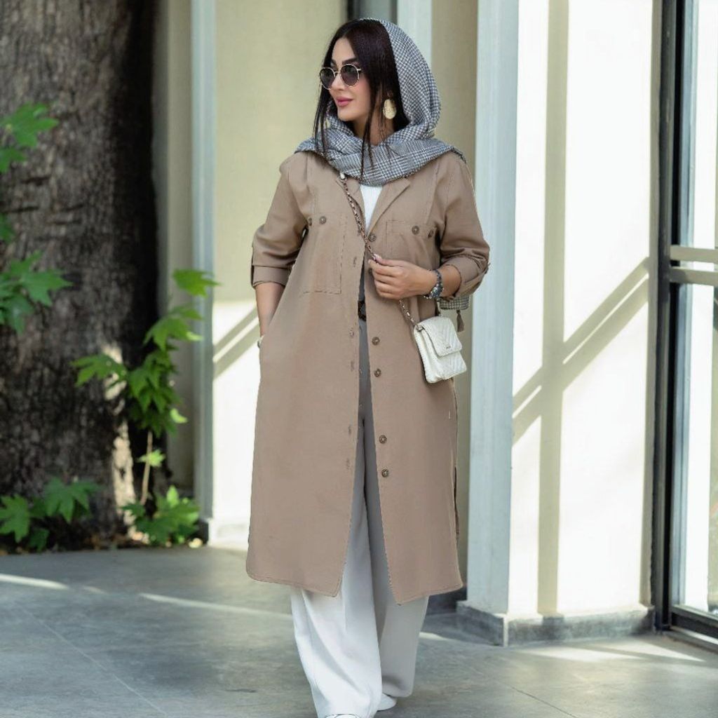 خرید اینترنتی مانتو لینن دکمه دار تا سایز 56