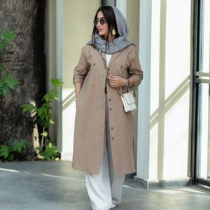 خرید اینترنتی مانتو لینن دکمه دار تا سایز 56