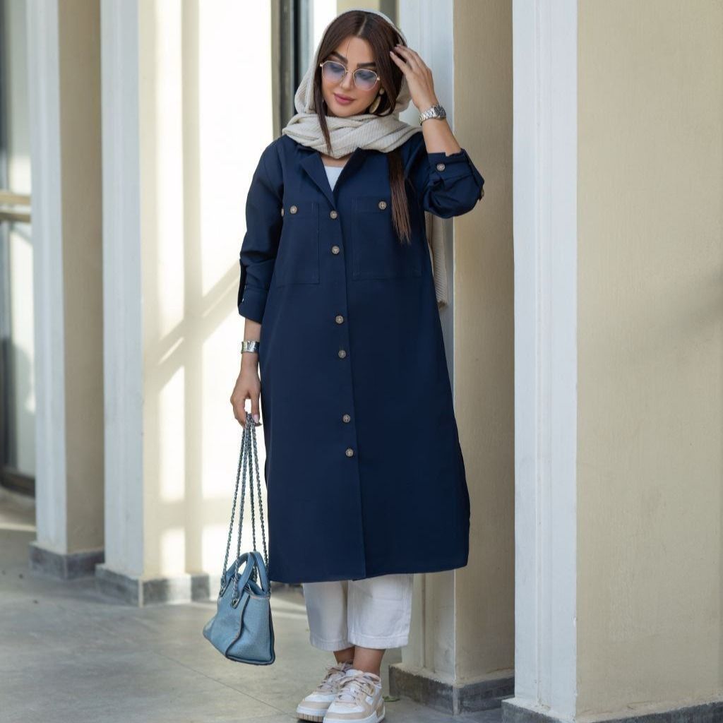 فروش اینترنتی مانتو لینن دکمه دار تا سایز 56