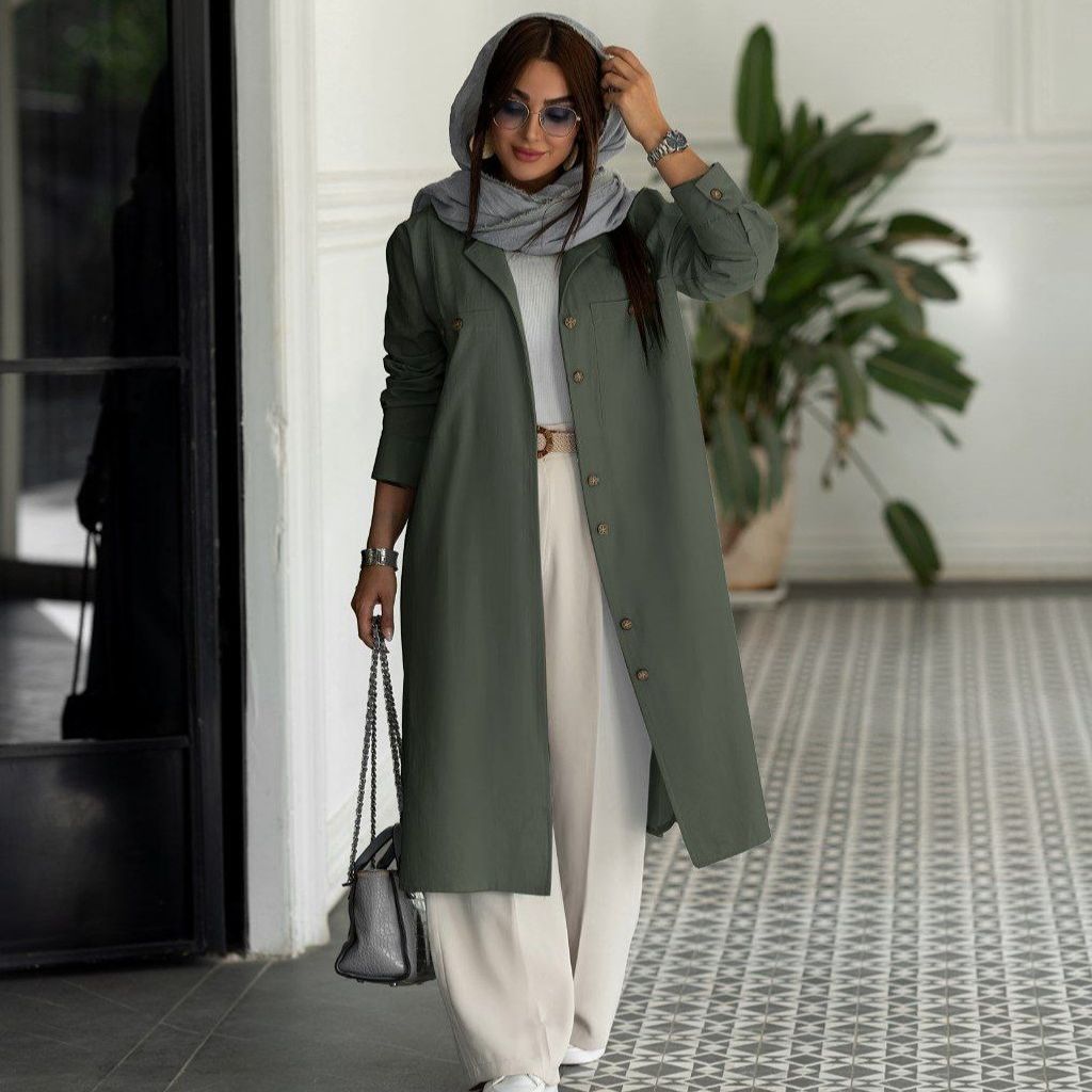 خرید اینترنتی مانتو لینن دکمه دار تا سایز 56