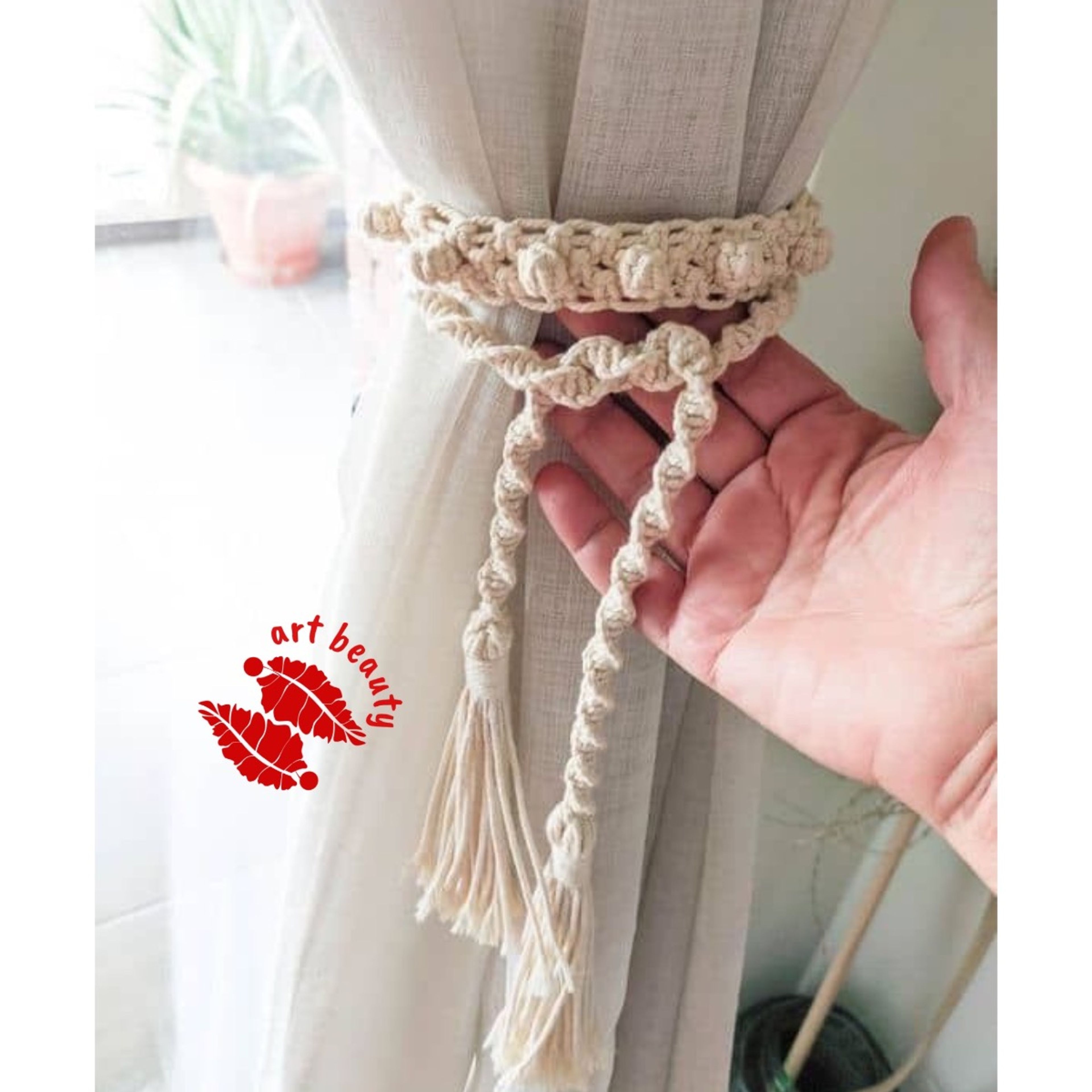 قیمت ارزان نگهدارنده پرده مکرومه طرح فندق