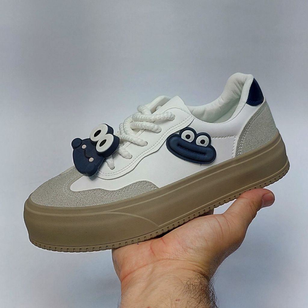 فروش اینترنتی کتونی ونس قورباغه دخترانه کرم سرمه ای