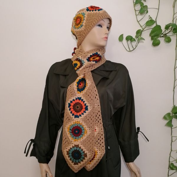 ست شالگردن و کلاه زنانه دستبافت کد 0614