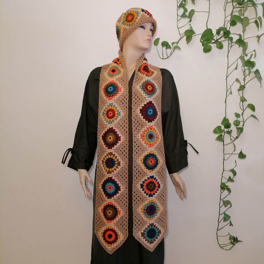 قیمت ارزان ست شالگردن و کلاه زنانه دستبافت کد 0614