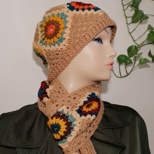 ست شالگردن و کلاه زنانه دستبافت کد 0614