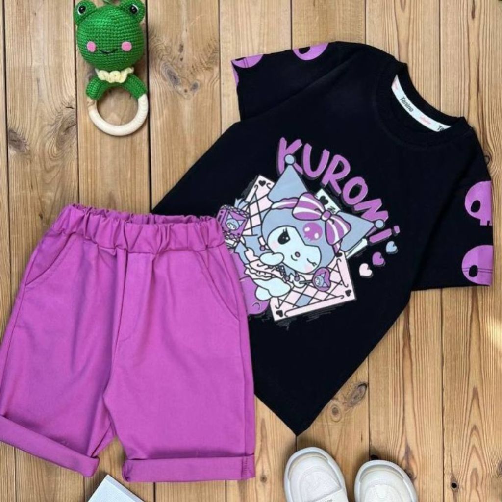 مشخصات ست تیشرت شلوارک کرومی دخترانه بنفش