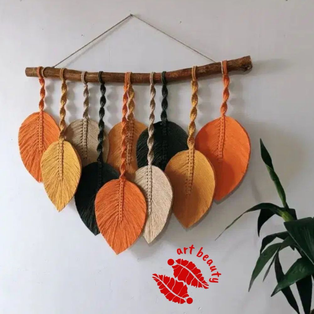 فروش اینترنتی دیوارکوب برگ مکرومه بافی دکوراتیو مدل بند پیچ