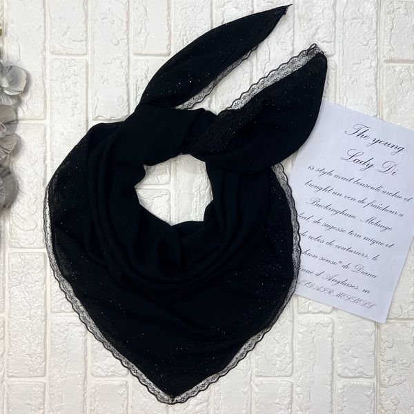 روسری کراش مشکی نگینی حاشیه دانتل دار