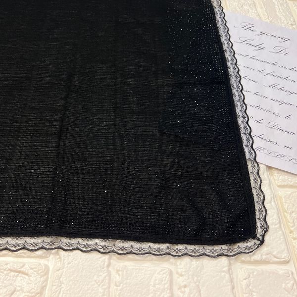 روسری کراش مشکی نگینی حاشیه دانتل دار
