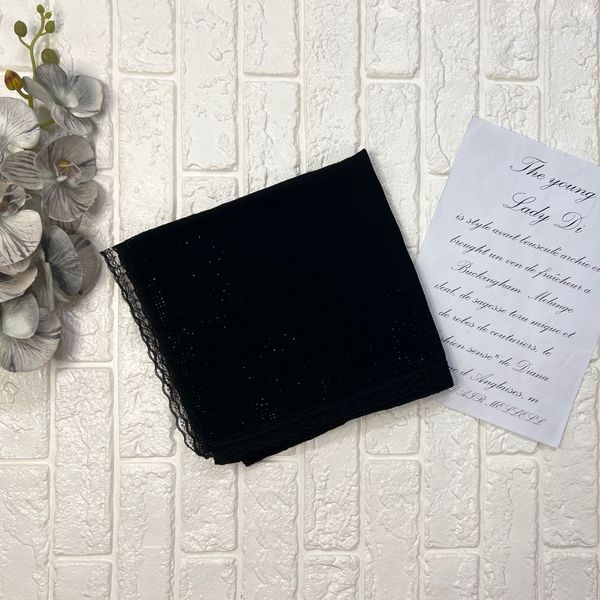 روسری کراش مشکی نگینی حاشیه دانتل دار