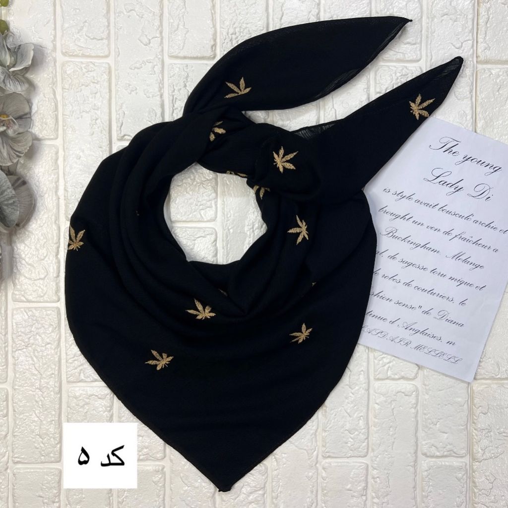 قیمت ارزان روسری درختی مشکی خامه دوزی