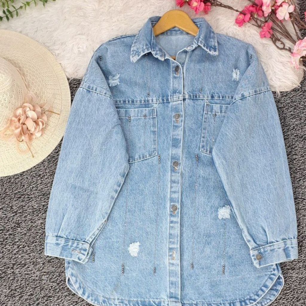 خرید اینترنتی شومیز جین مروارید کاری