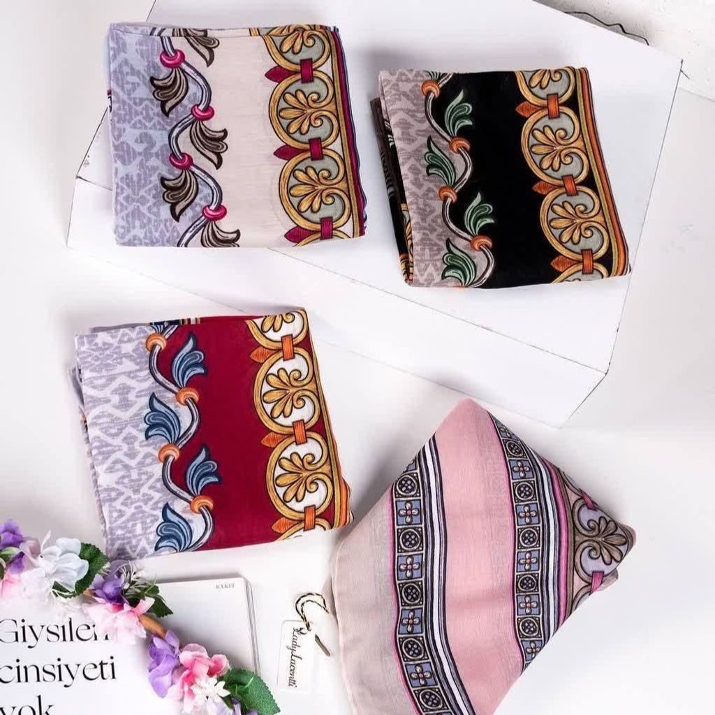 خرید آنلاین روسری نخی قواره 140 طرحدار گلدار منگوله دار جدید