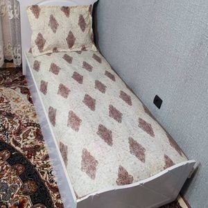 قیمت روتختی یکنفره کرم شیری قهوه ای روکش تشک کشدوزی شده یک نفره