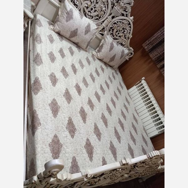 روتختی دونفره روکش تشک دونفره ملحفه دونفره کرم شیری قهوه ای