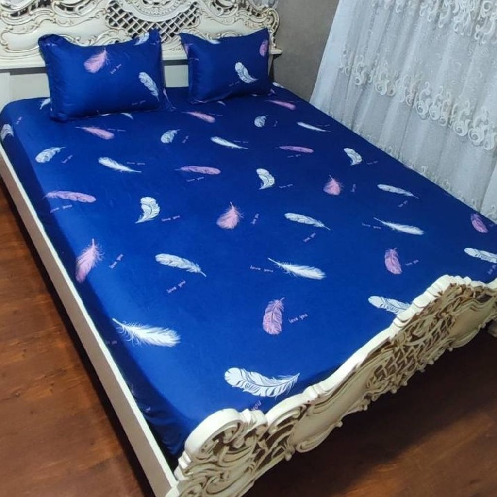 فروش اینترنتی روتختی دونفره سورمه ای ابی نفتی پر روکش تشک سورمه ای ابی نفتی روبالش زیپ دار