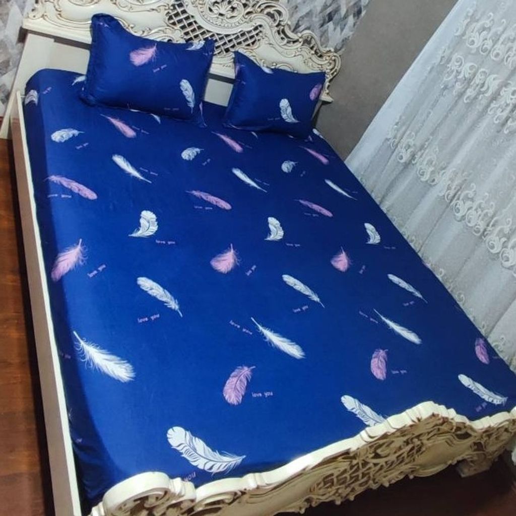 خرید اینترنتی روتختی دونفره سورمه ای ابی نفتی پر روکش تشک سورمه ای ابی نفتی روبالش زیپ دار