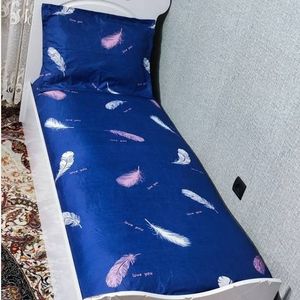 فروش اینترنتی روتختی یکنفره ابی نفتی روکش تشک یکنفره سورمه ای پر سفید صورتی