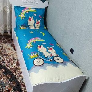 خرید اینترنتی روتختی یک نفره زمینه ابی اسمانی روتختی کارتونی طرح دوچرخه