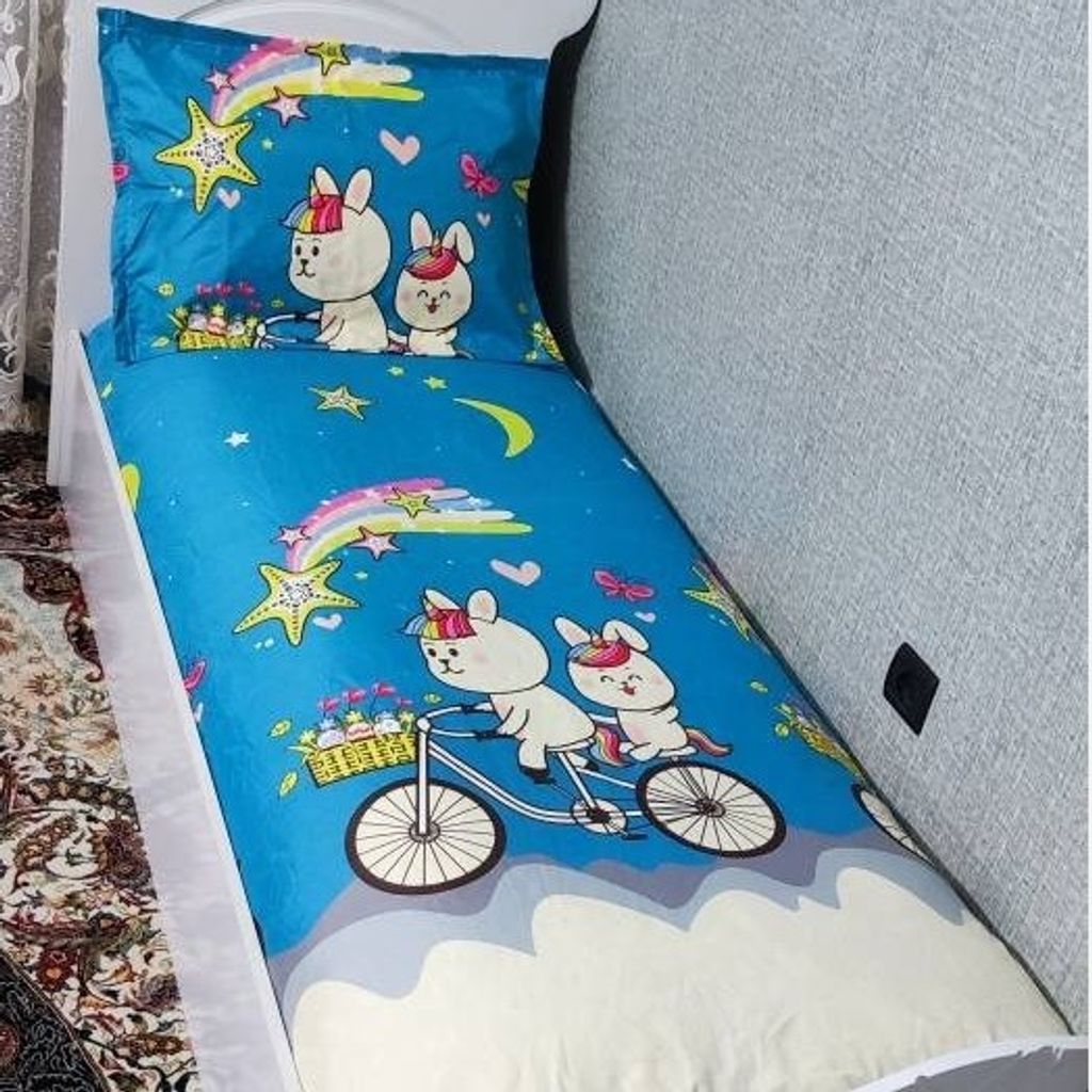 خرید اینترنتی روتختی یک نفره زمینه ابی اسمانی روتختی کارتونی طرح دوچرخه