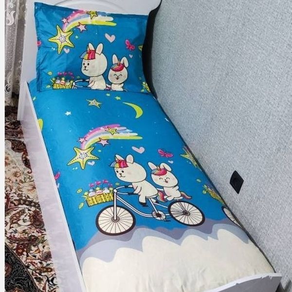 روتختی یک نفره زمینه ابی اسمانی روتختی کارتونی طرح دوچرخه