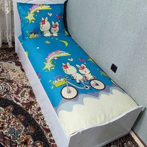 خرید اینترنتی روتختی یک نفره زمینه ابی اسمانی روتختی کارتونی طرح دوچرخه