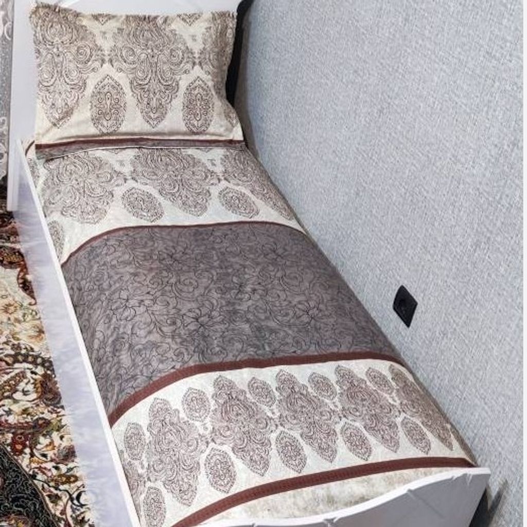 فروش اینترنتی روتختی یک نفره کرم قهوه ای طوسی روتختی نیم ست کشدار