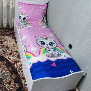 خرید آنلاین روتختی دخترانه یکنفره کیتی روتختی یک نفره گربه ملوس یاسی رنگین کمان
