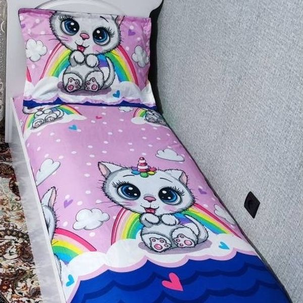 روتختی دخترانه یکنفره کیتی روتختی یک نفره گربه ملوس یاسی رنگین کمان