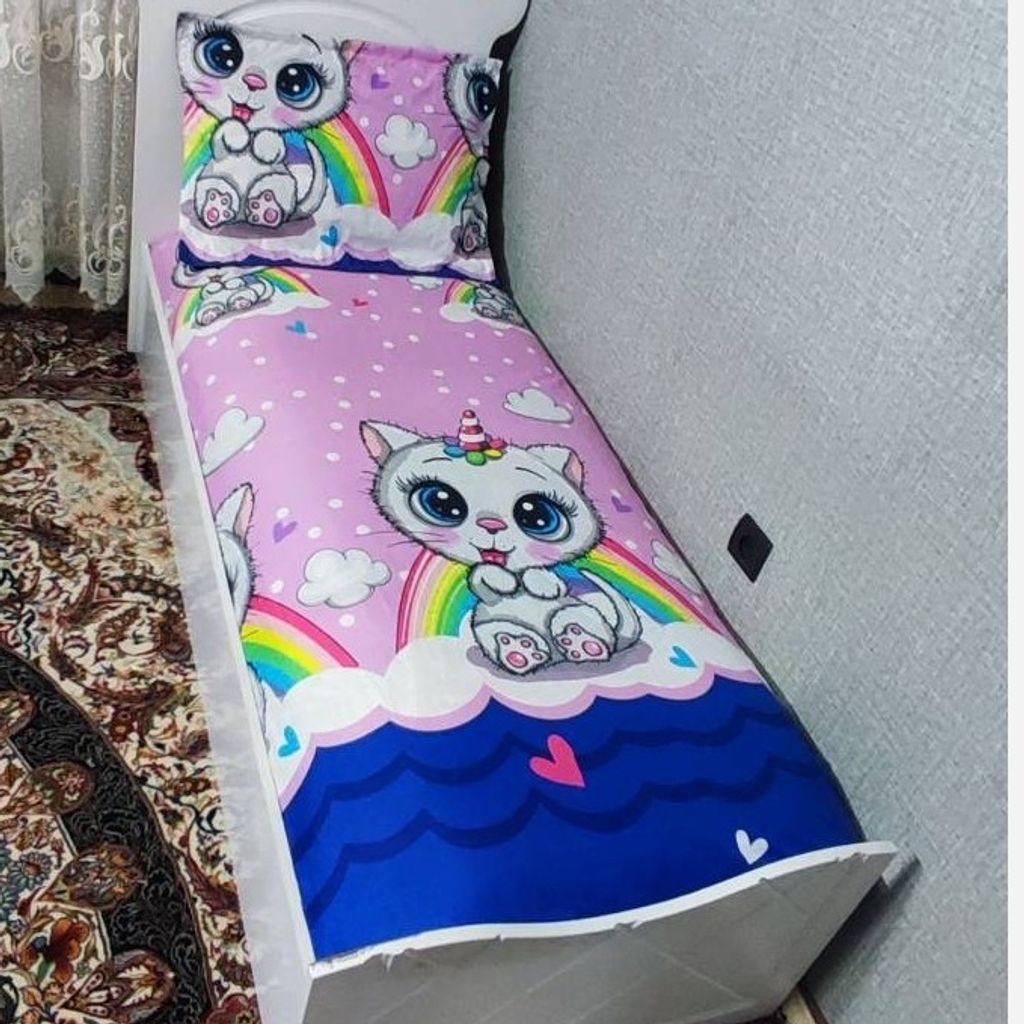 خرید اینترنتی روتختی دخترانه یکنفره کیتی روتختی یک نفره گربه ملوس یاسی رنگین کمان