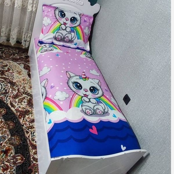 روتختی دخترانه یکنفره کیتی روتختی یک نفره گربه ملوس یاسی رنگین کمان