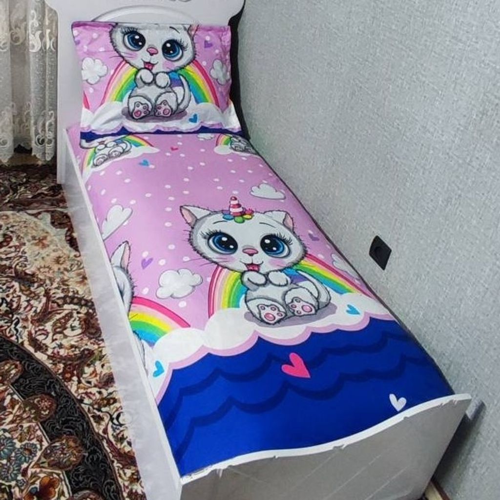 خرید انلاین روتختی دخترانه یکنفره کیتی روتختی یک نفره گربه ملوس یاسی رنگین کمان