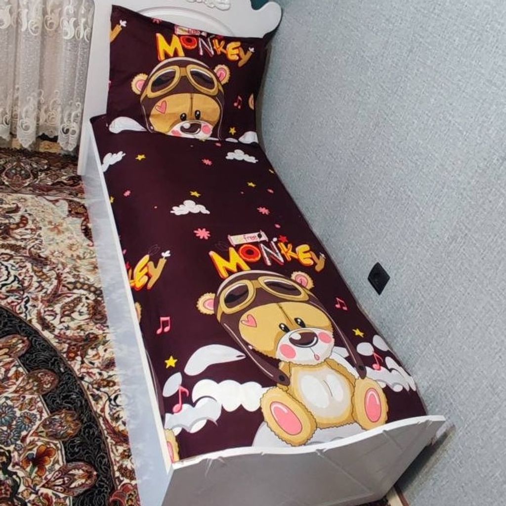 خرید آنلاین روتختی یک نفره بچه گانه تدی زمینه قهوه ای تیره روتختی تدی پسرانه