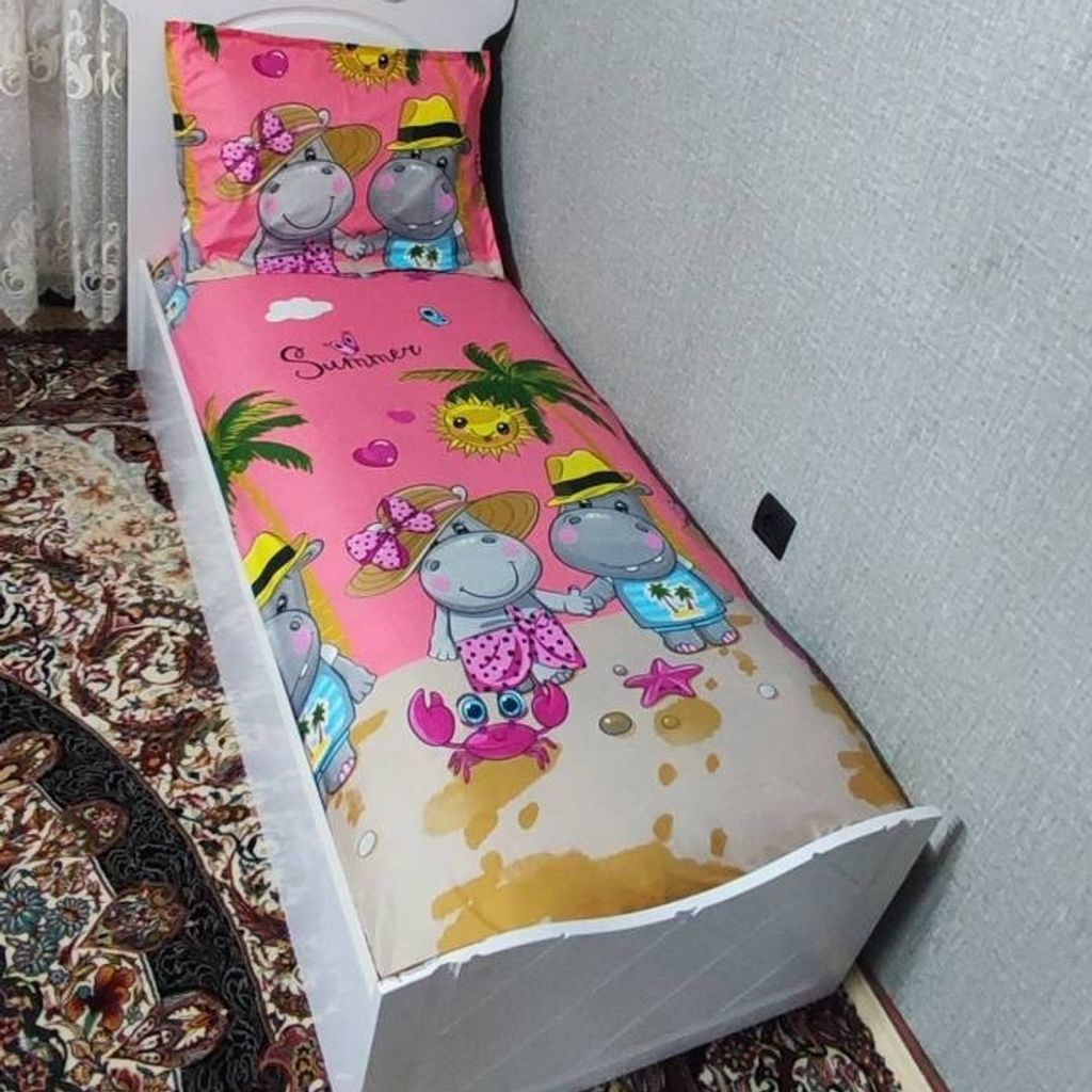 قیمت ارزان روتختی یکنفره عروسکی دخترانه صورتی کشدوزی شده با روبالش