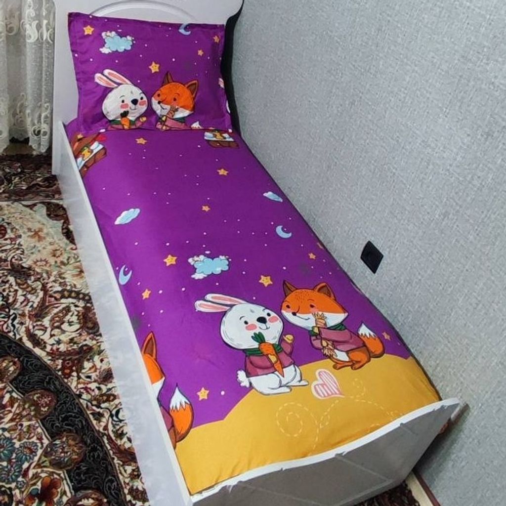 قیمت روتختی یک نفره بچه گانه خرگوش و روباه روتختی یکنفره کشدار پسرانه و دخترانه بنفش زرد خرگوش هویج